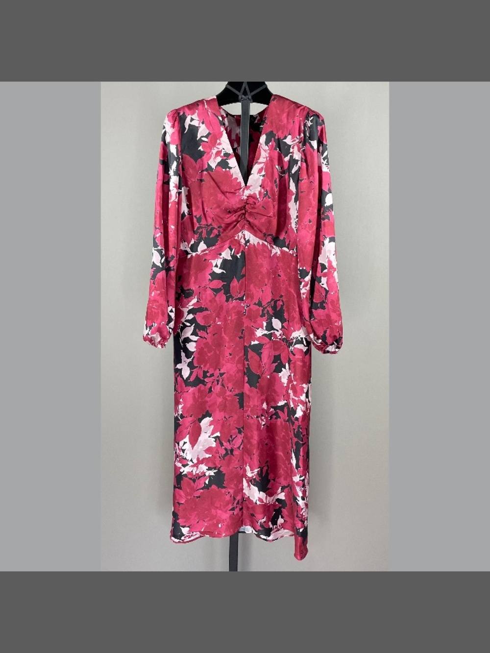 NEW Banana Republic Dress Womens 6 red pink black floral satin midi preppy